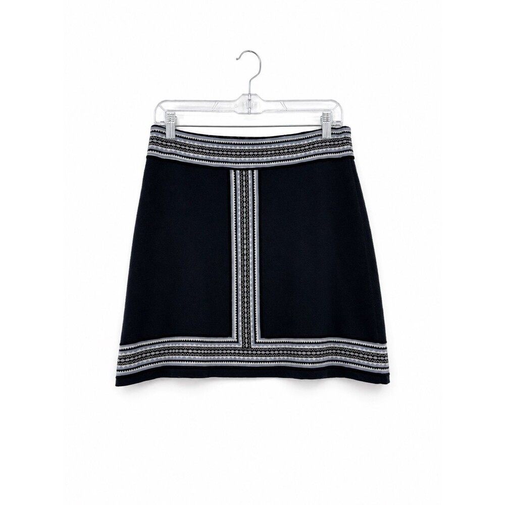 Club Monaco Blue Knit Mini Skirt Geometric Border Stretch Size Medium Preppy